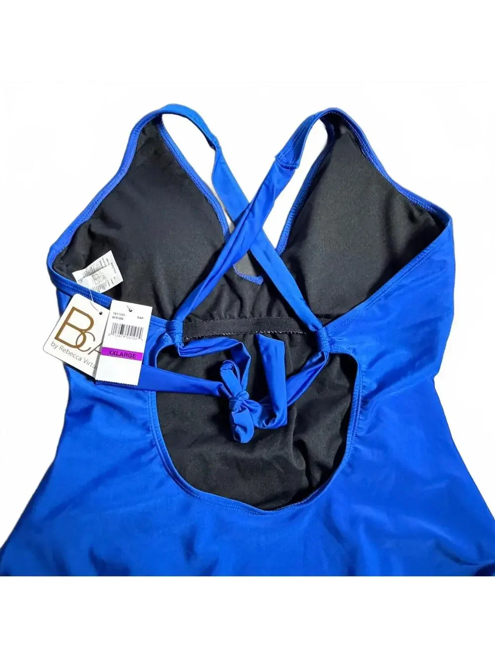 BECCA blue solid twist front one piece cross back swimsuit size XXL $128 NWT